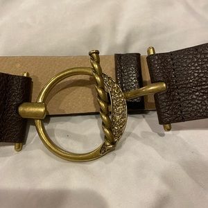 2” brown belt with large gold buckle.